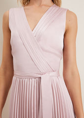 Bonnie Pleat Wrap Satin Maxi Dress - Pink