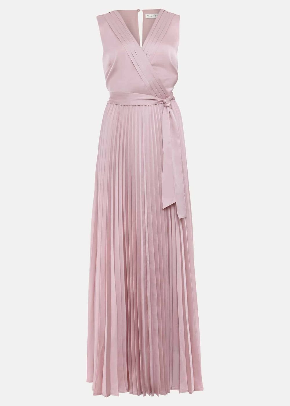 Bonnie Pleat Wrap Satin Maxi Dress - Pink