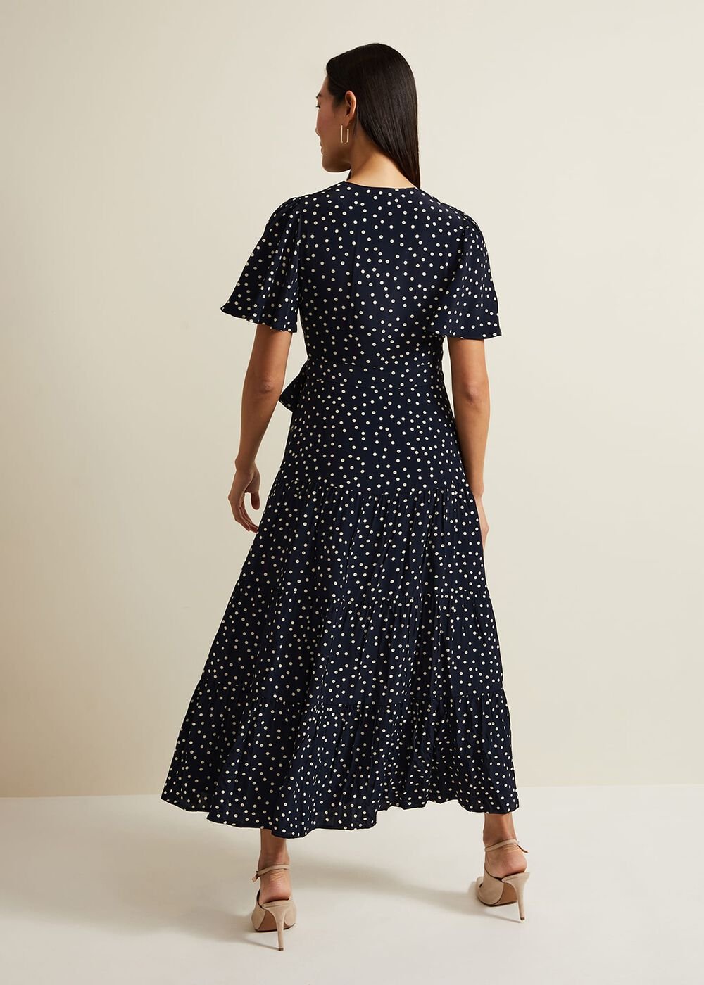 Jenna Black Spot Wrap Midaxi Dress - Navy/Ivory