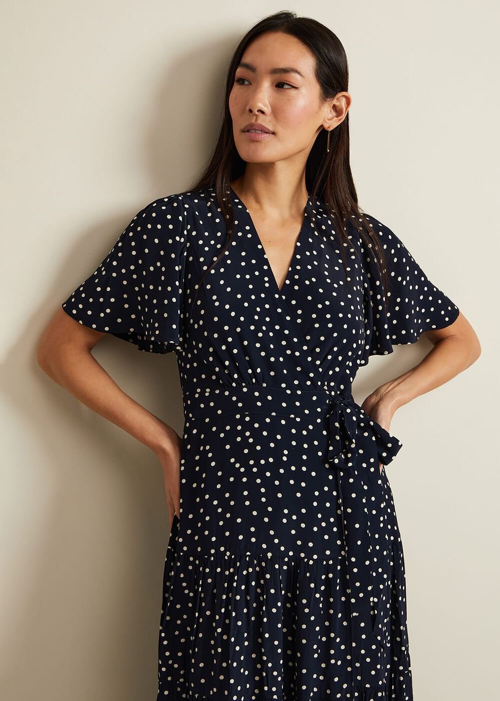 Jenna Black Spot Wrap Midaxi Dress - Navy/Ivory
