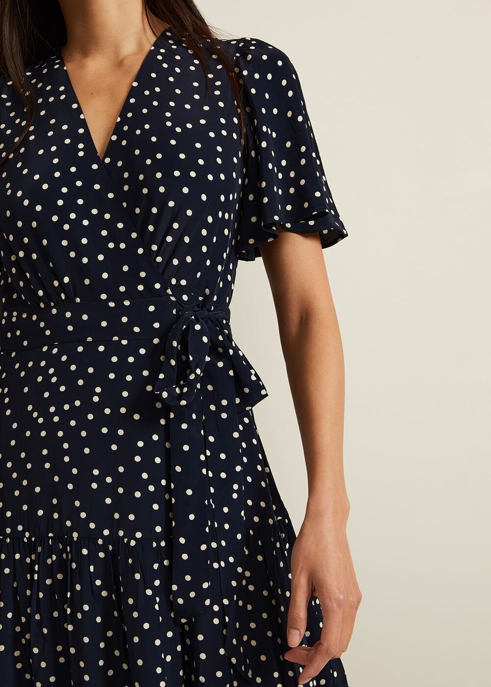 Jenna Black Spot Wrap Midaxi Dress - Navy/Ivory