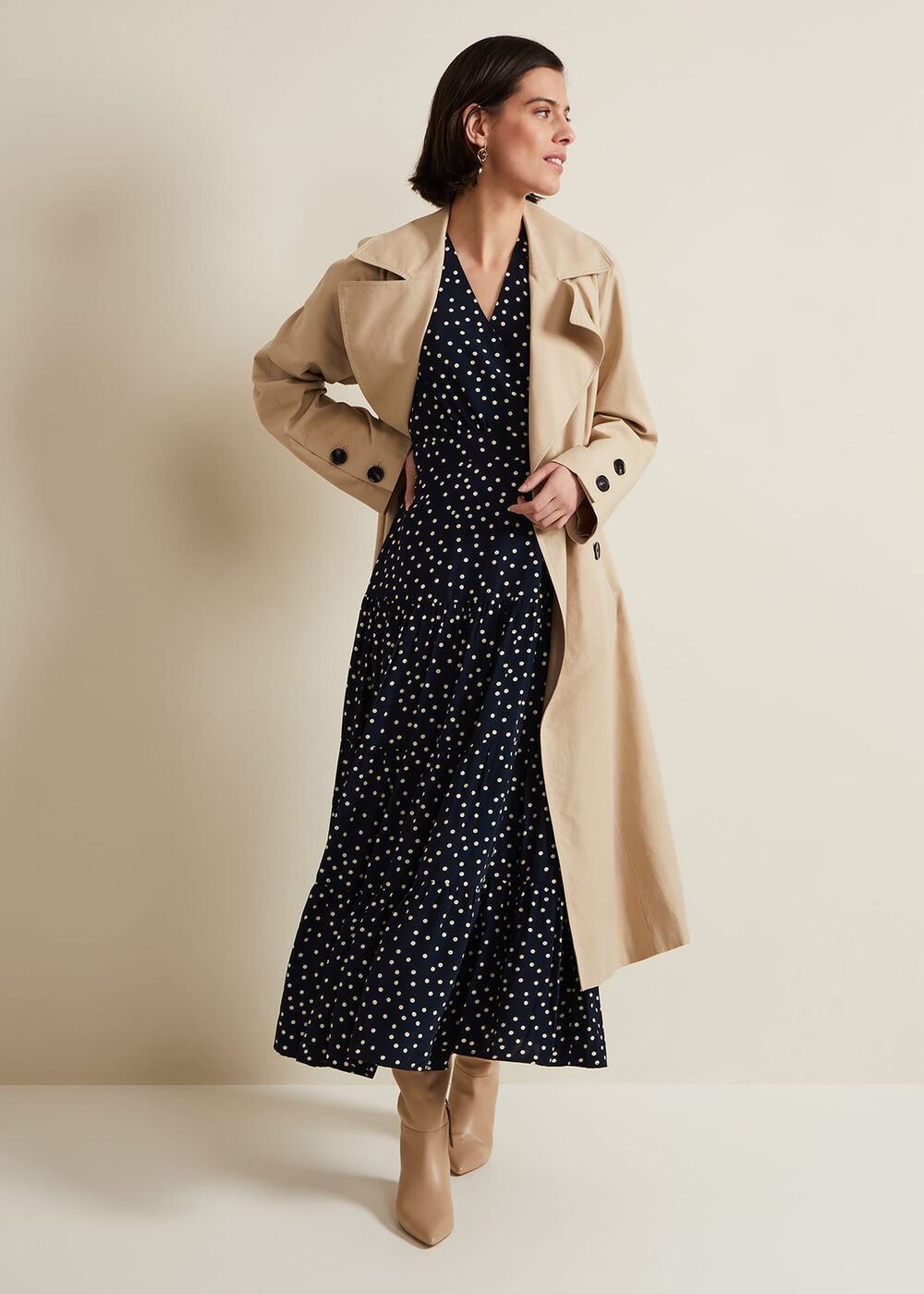 Jenna Black Spot Wrap Midaxi Dress - Navy/Ivory