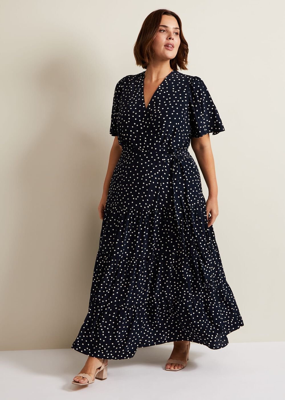 Jenna Black Spot Wrap Midaxi Dress - Navy/Ivory