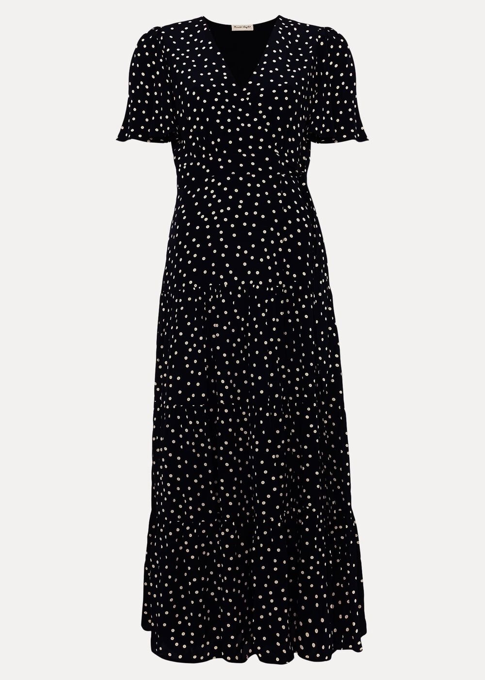 Jenna Black Spot Wrap Midaxi Dress - Navy/Ivory