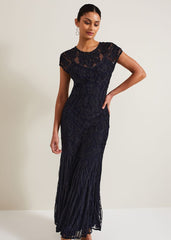 Luana Tapework Maxi Dress - Navy