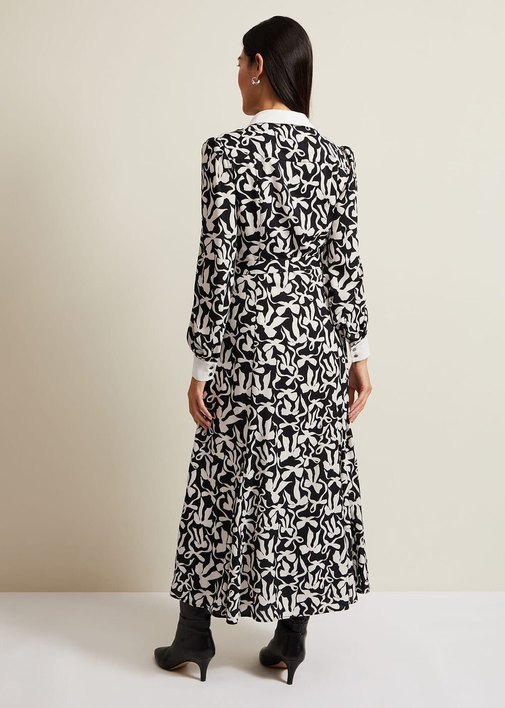 Bonnie Black Bow Shirt Midi Dress - Black/Ivory