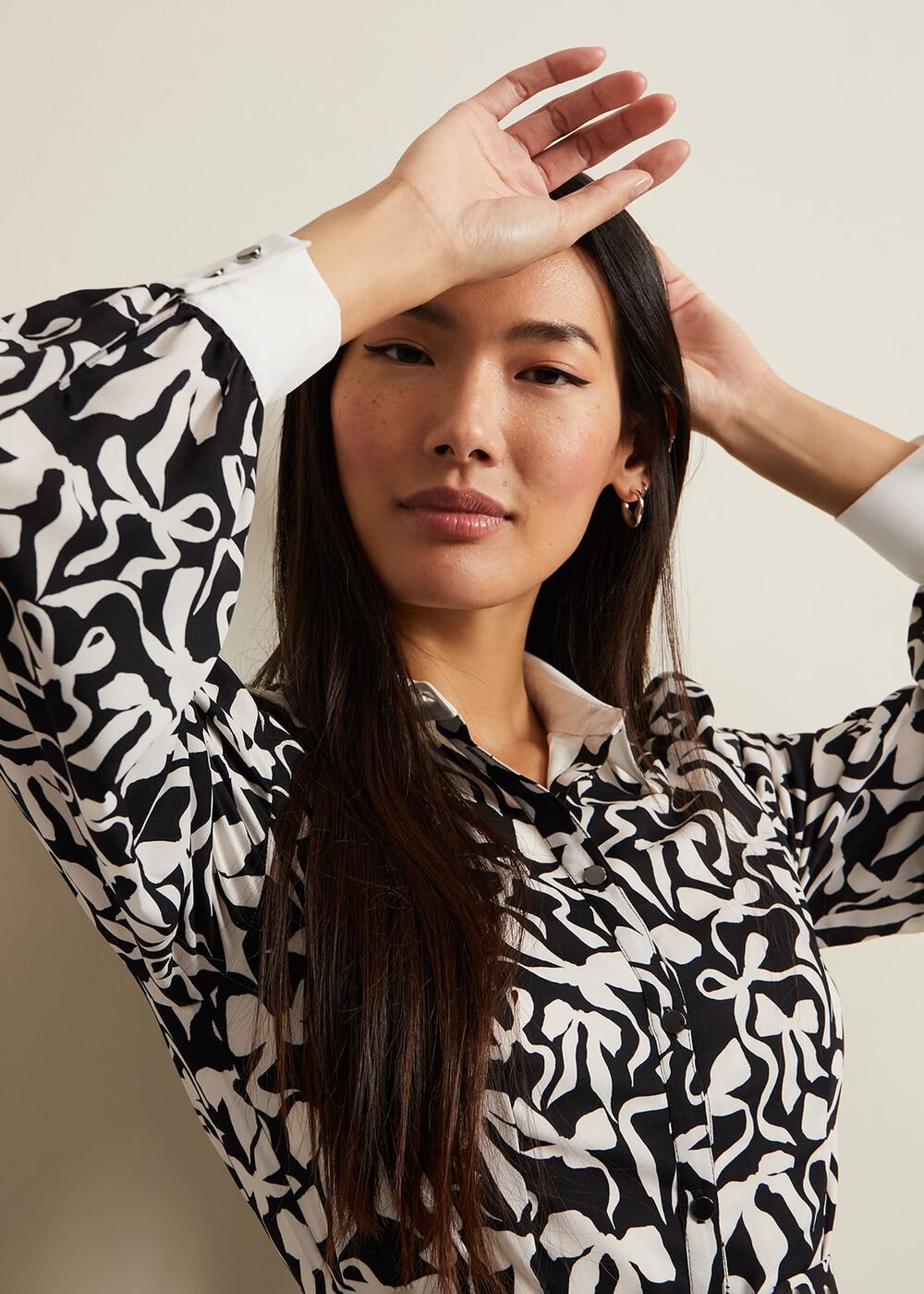 Bonnie Black Bow Shirt Midi Dress - Black/Ivory