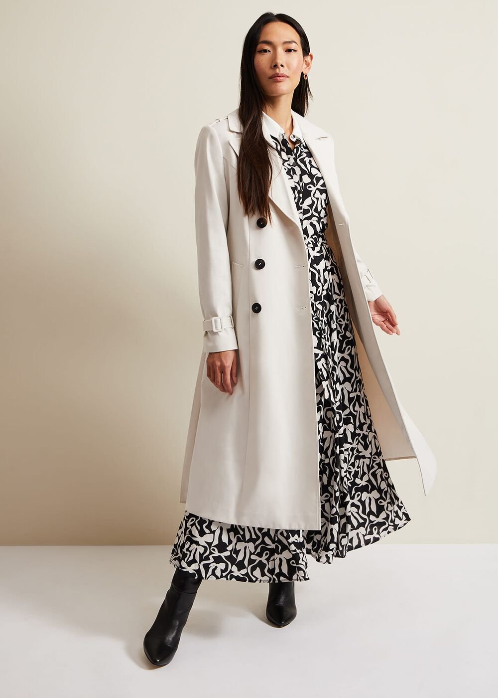 Bonnie Black Bow Shirt Midi Dress - Black/Ivory