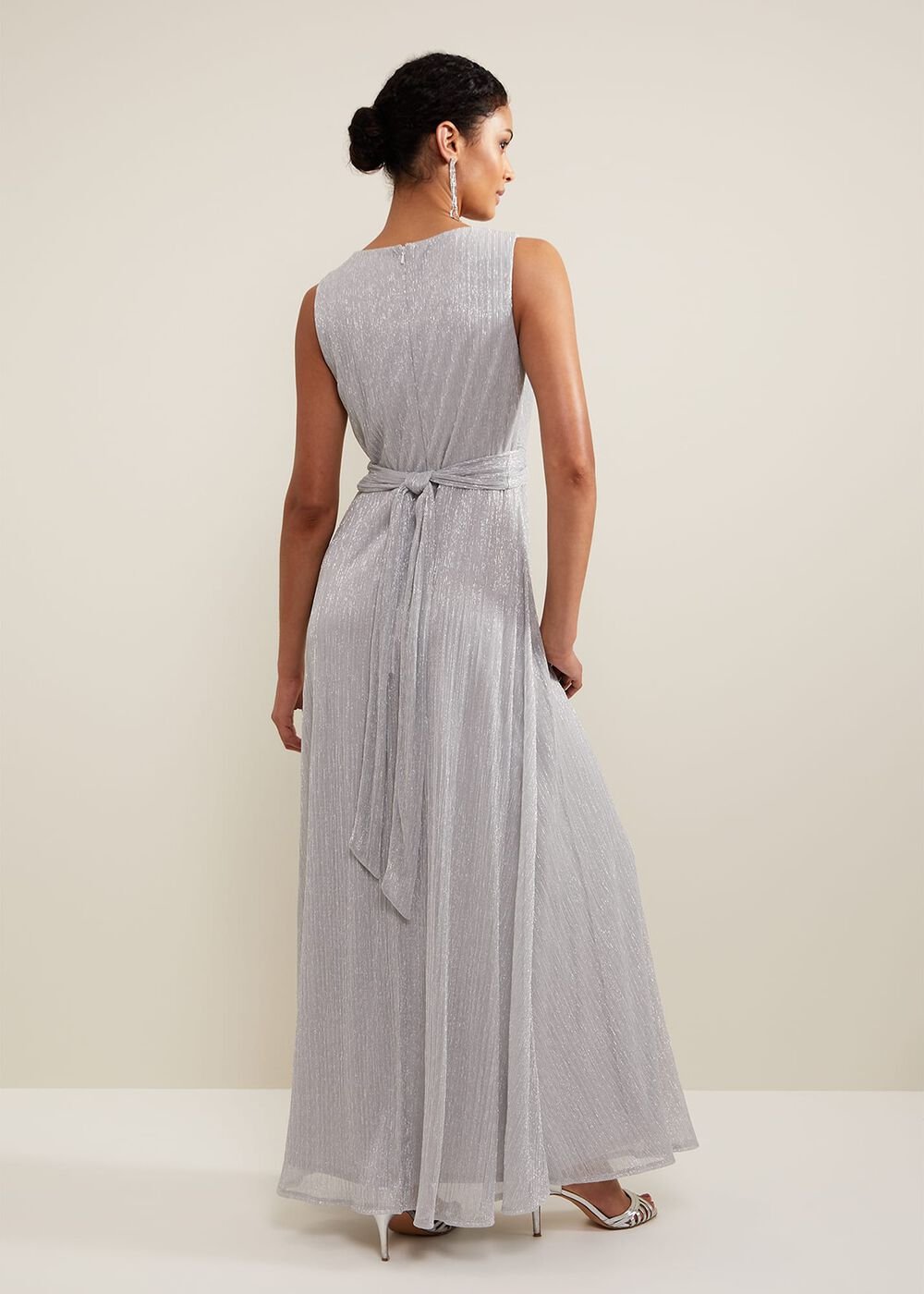 Artemis Plisse Shimmer Maxi Dress - Silver