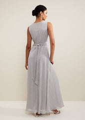 Artemis Plisse Shimmer Maxi Dress - Silver
