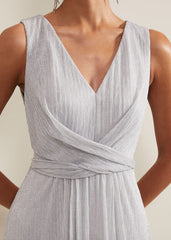 Artemis Plisse Shimmer Maxi Dress - Silver