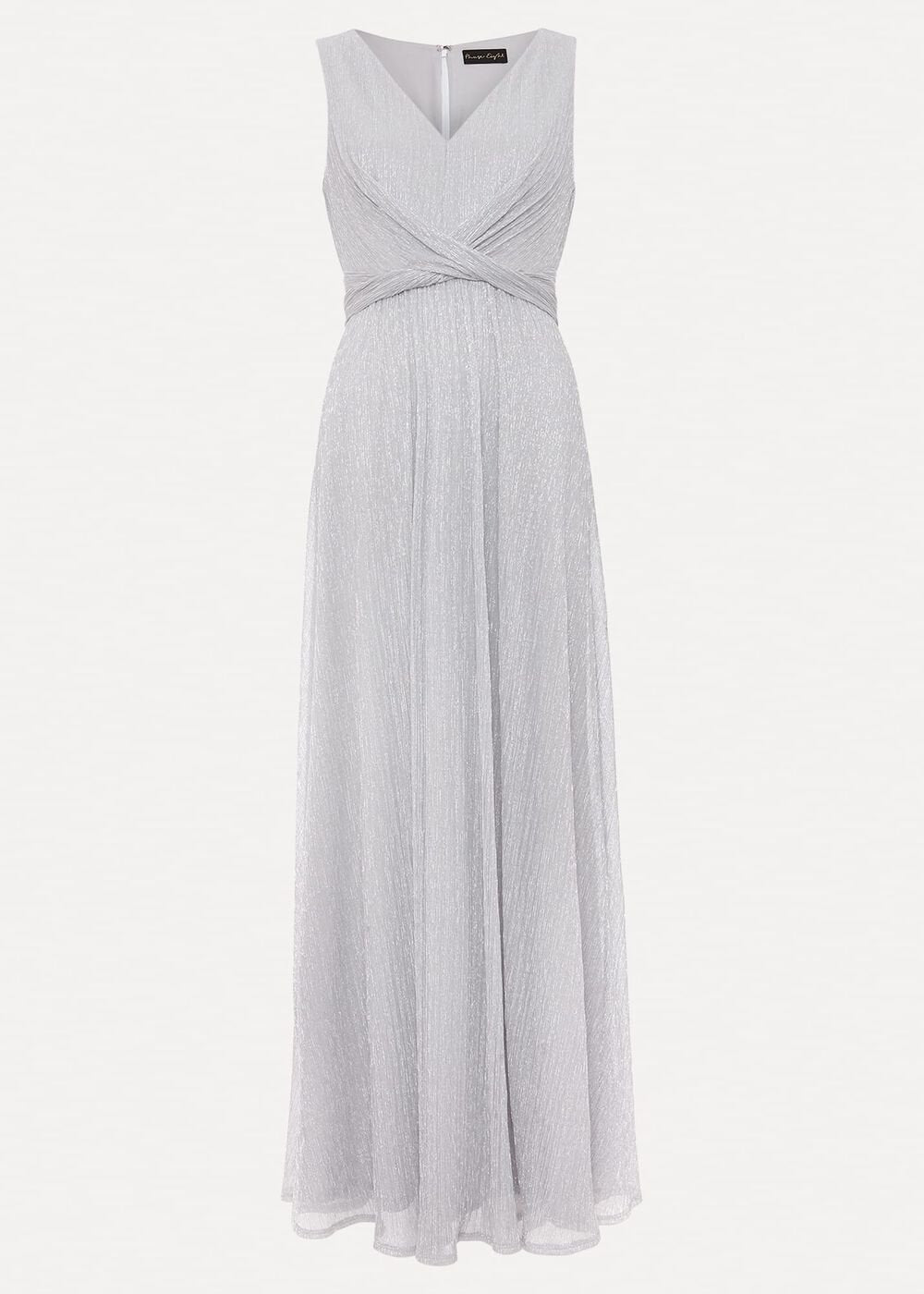 Artemis Plisse Shimmer Maxi Dress - Silver