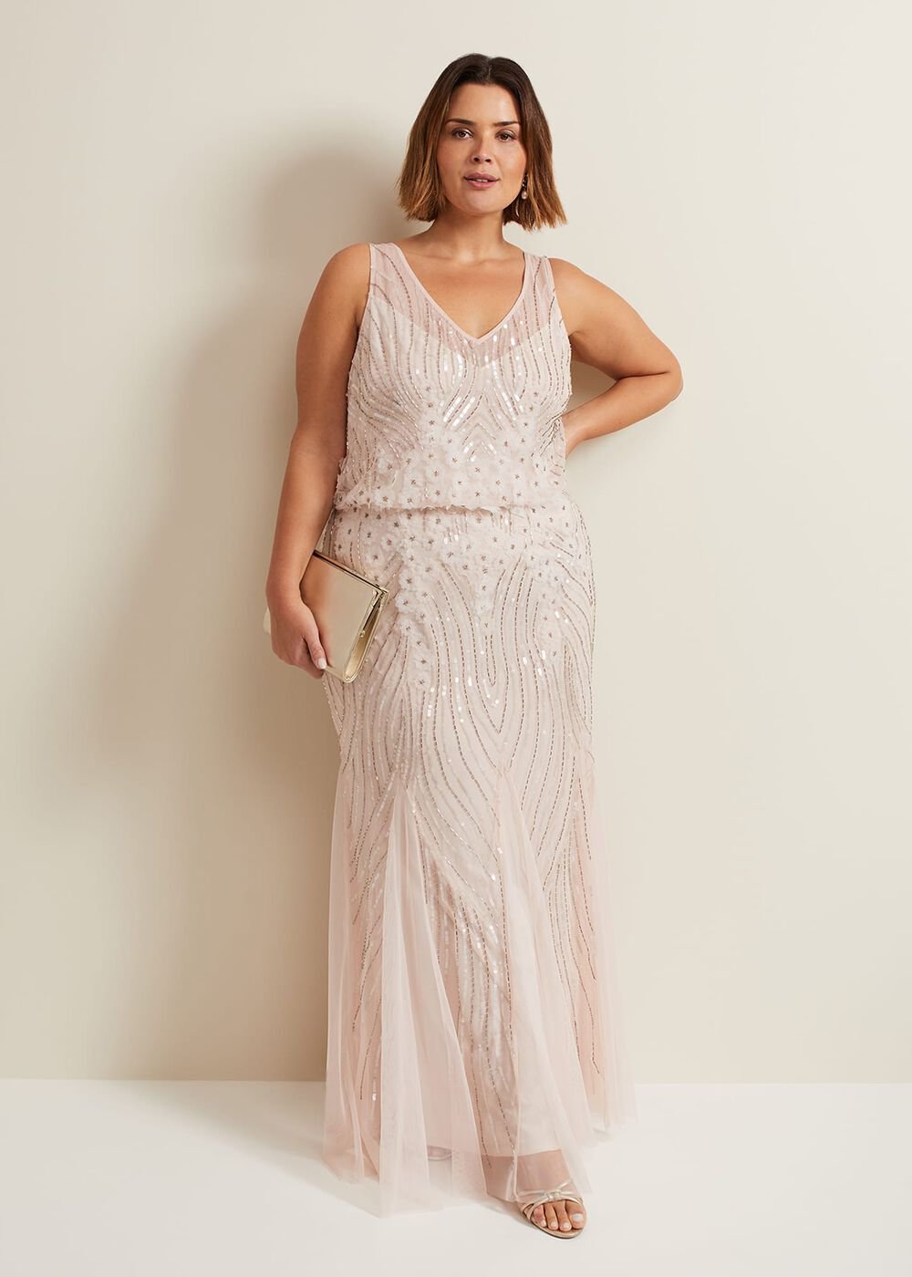 Lexi Ditsy Beaded Cowl Maxi Dress - Pale Pink