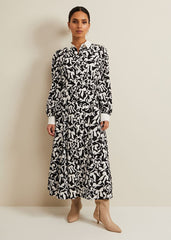 Petite Bonnie Black Bow Shirt Midi Dress - Black/Ivory