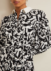 Petite Bonnie Black Bow Shirt Midi Dress - Black/Ivory