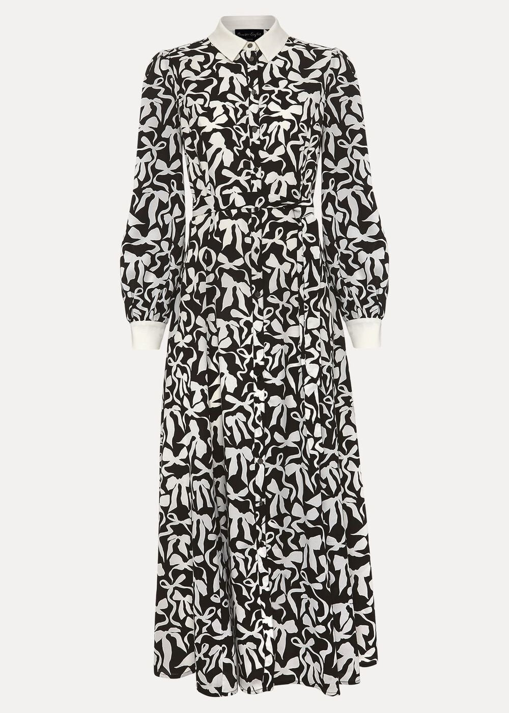 Petite Bonnie Black Bow Shirt Midi Dress - Black/Ivory