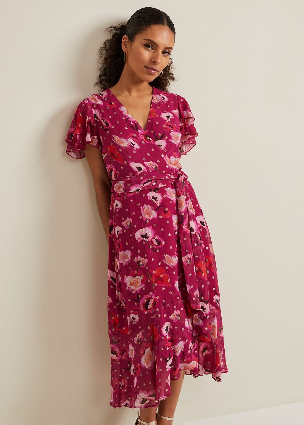 Petite Nadine Ruffle Print Dress - Multi-Coloured