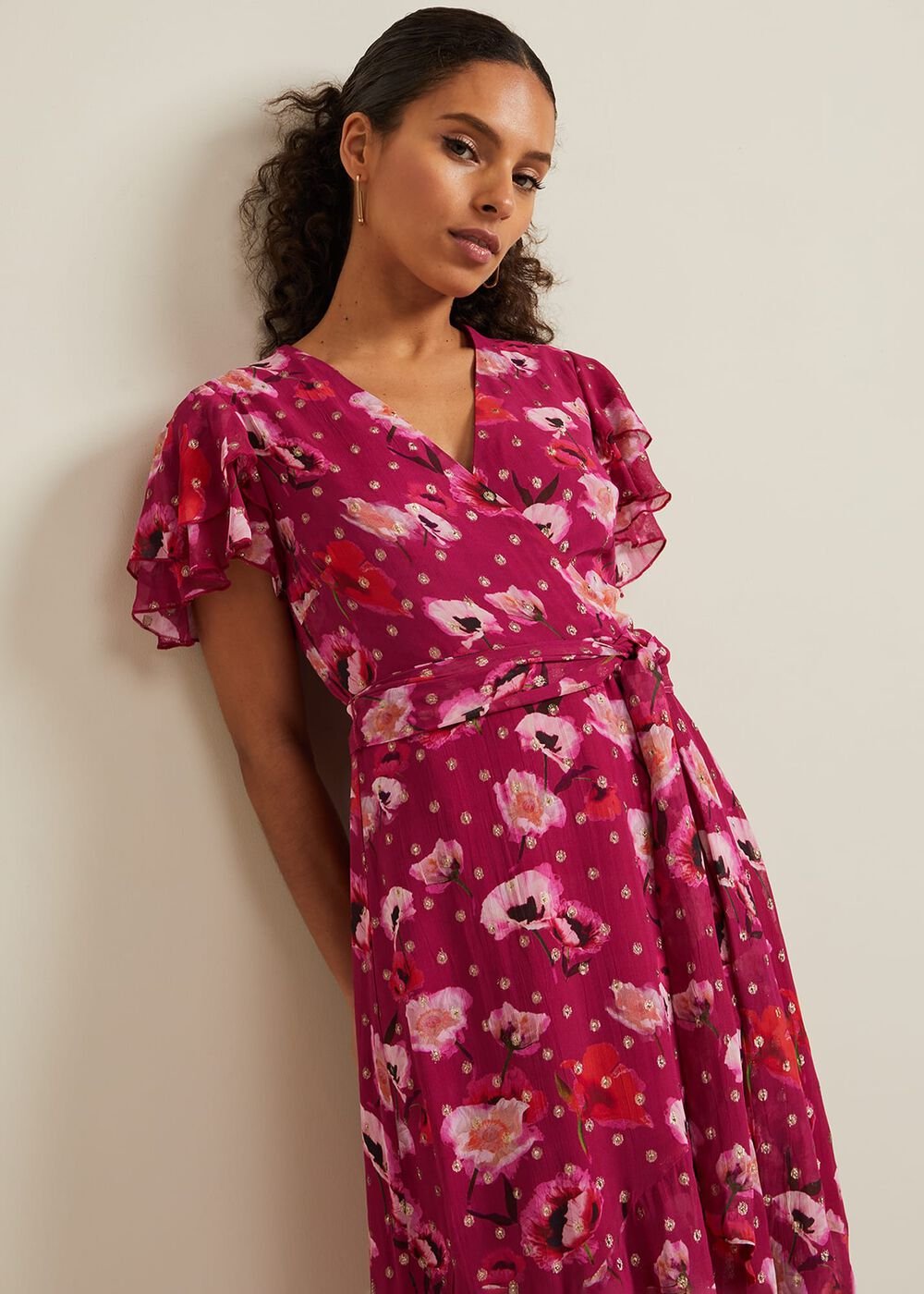 Petite Nadine Ruffle Print Dress - Multi-Coloured