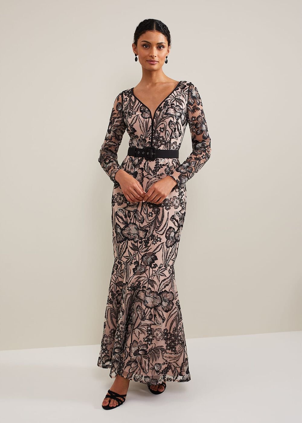Nola V-Neck Embroidered Maxi Dress - Multi-Coloured