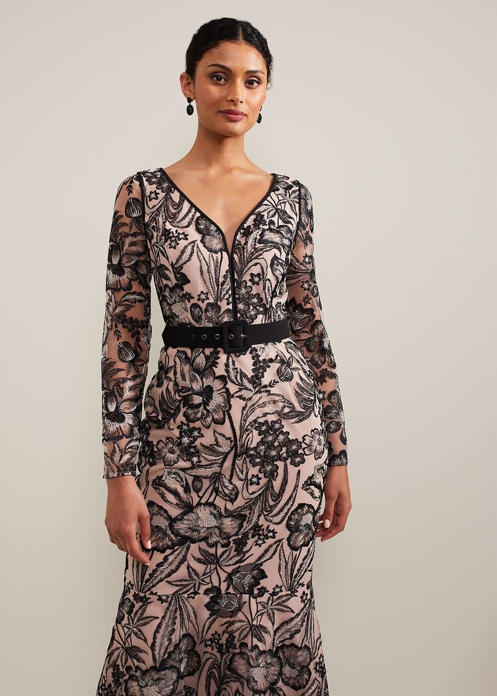 Nola V-Neck Embroidered Maxi Dress - Multi-Coloured