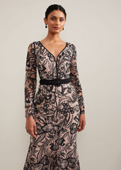 Nola V-Neck Embroidered Maxi Dress - Multi-Coloured
