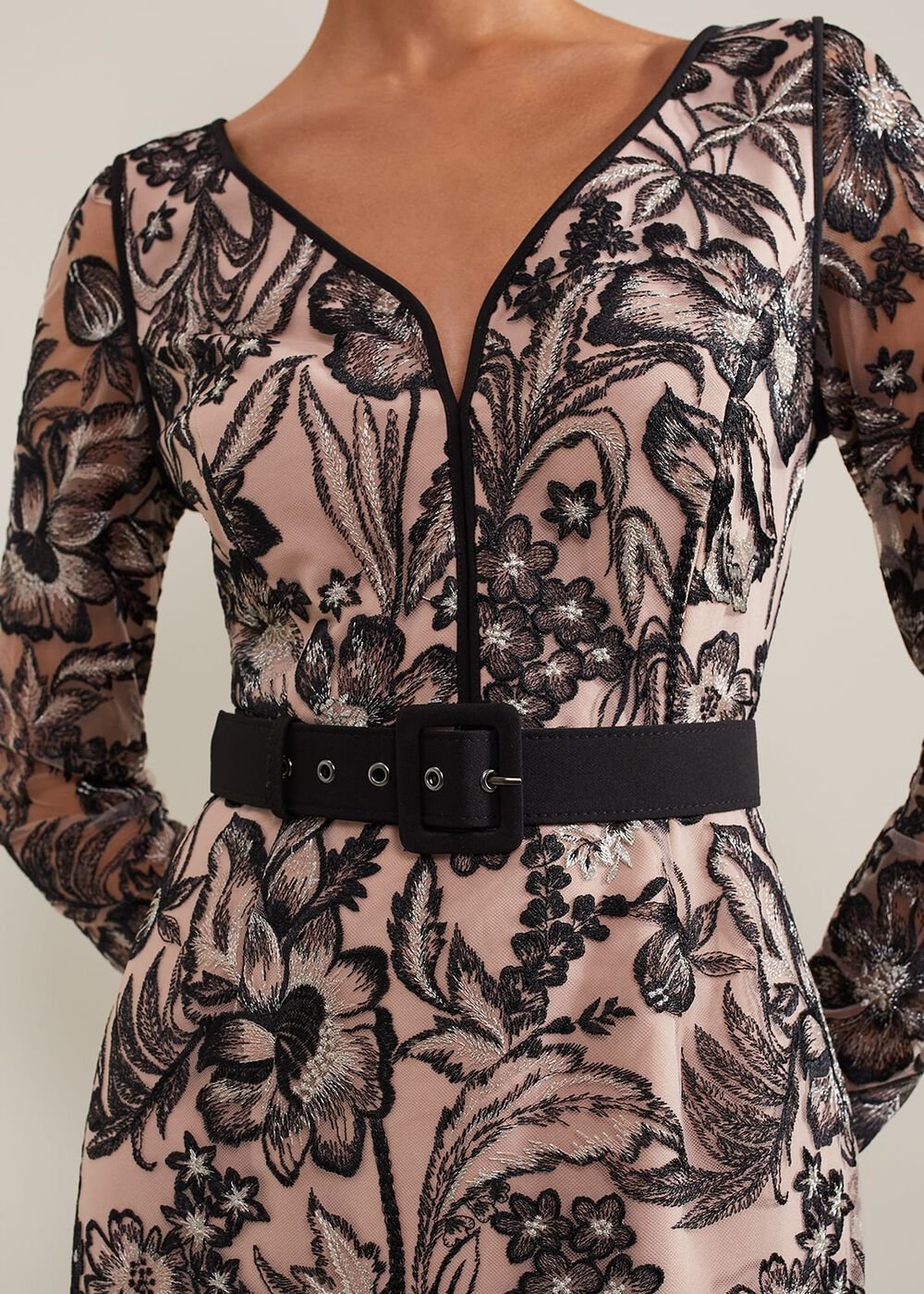 Nola V-Neck Embroidered Maxi Dress - Multi-Coloured