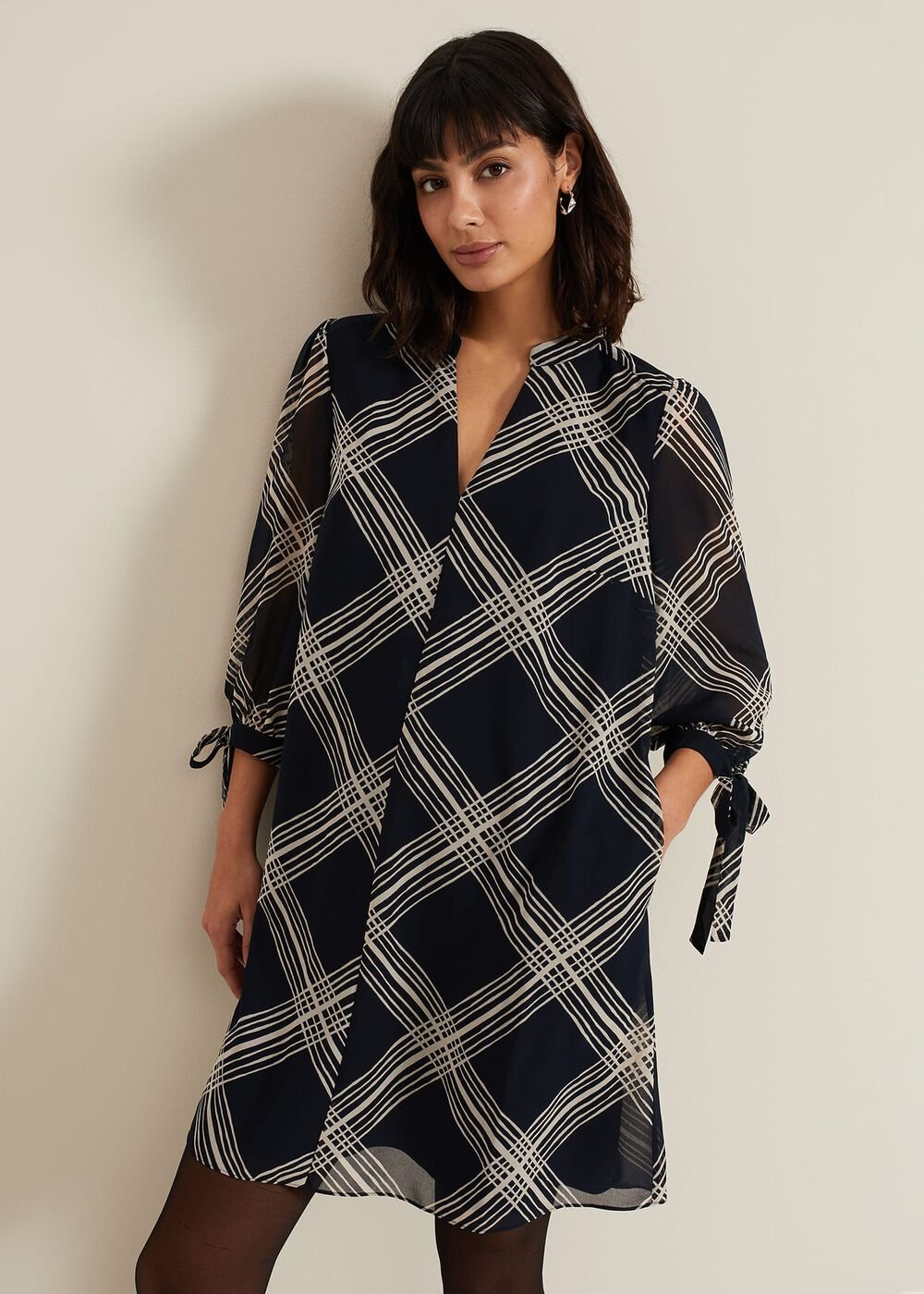 Cora Check Navy Tunic Dress - Navy