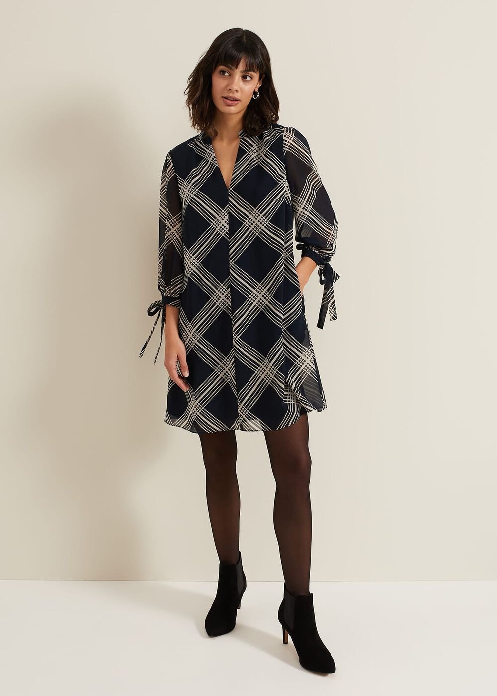 Cora Check Navy Tunic Dress - Navy
