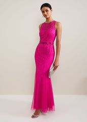 Rowena Beaded Maxi Dress - Fuchsia