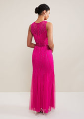 Rowena Beaded Maxi Dress - Fuchsia