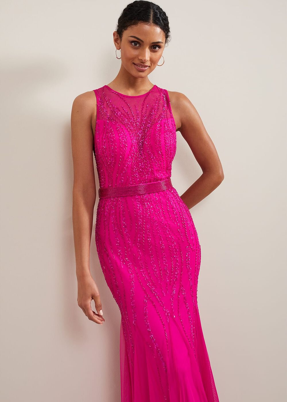 Rowena Beaded Maxi Dress - Fuchsia