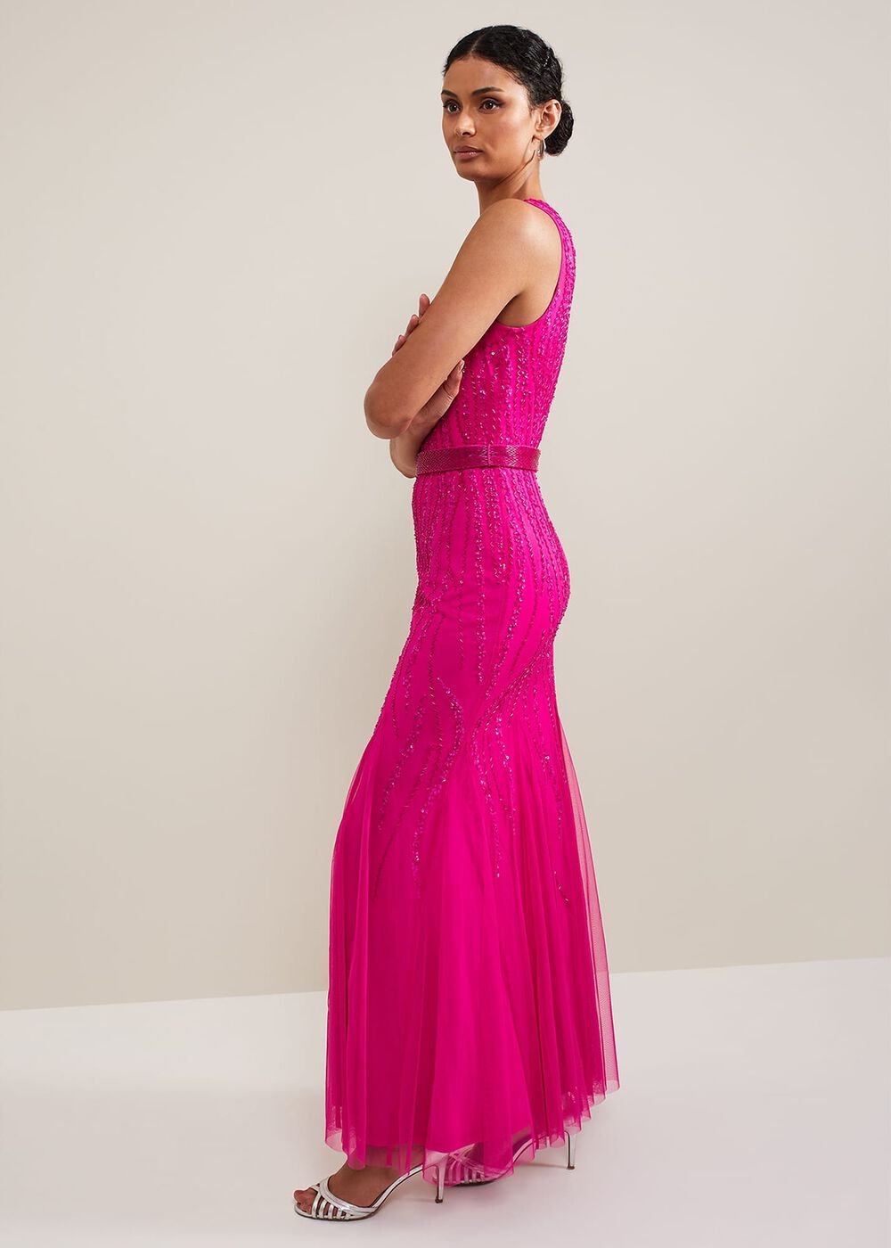 Rowena Beaded Maxi Dress - Fuchsia