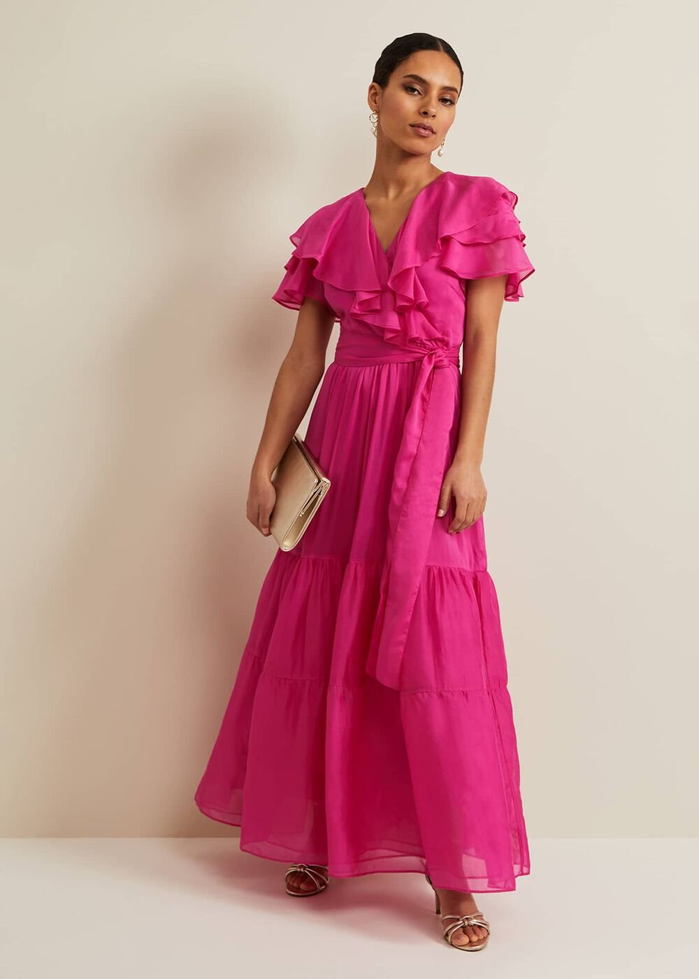 Petite Mabelle Organza Maxi Dress - Fuchsia