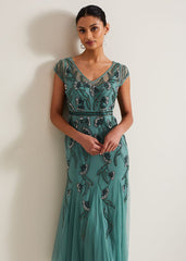 Evonne Beaded Maxi Dress - Light Green