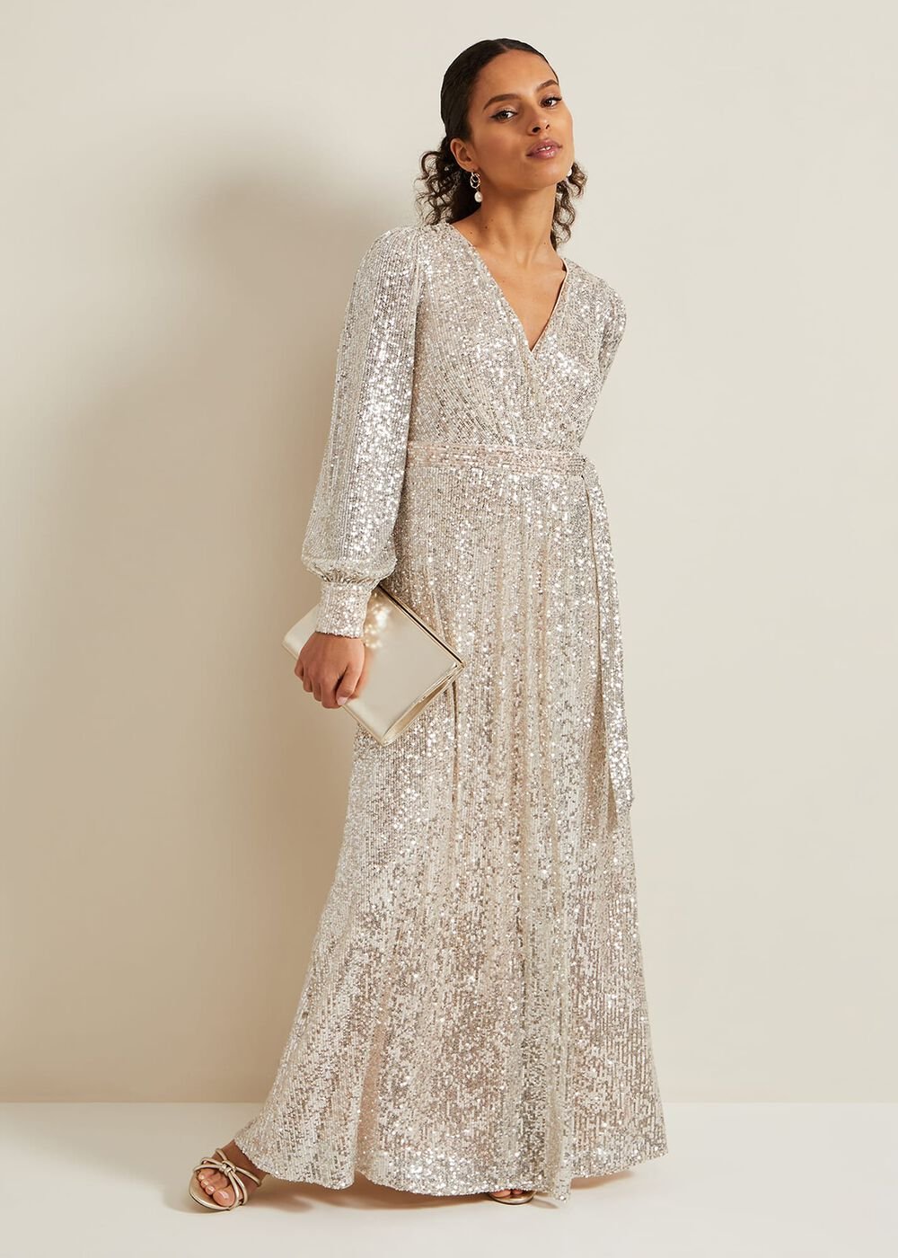 Petite Amily Sequin Maxi Dress - Silver