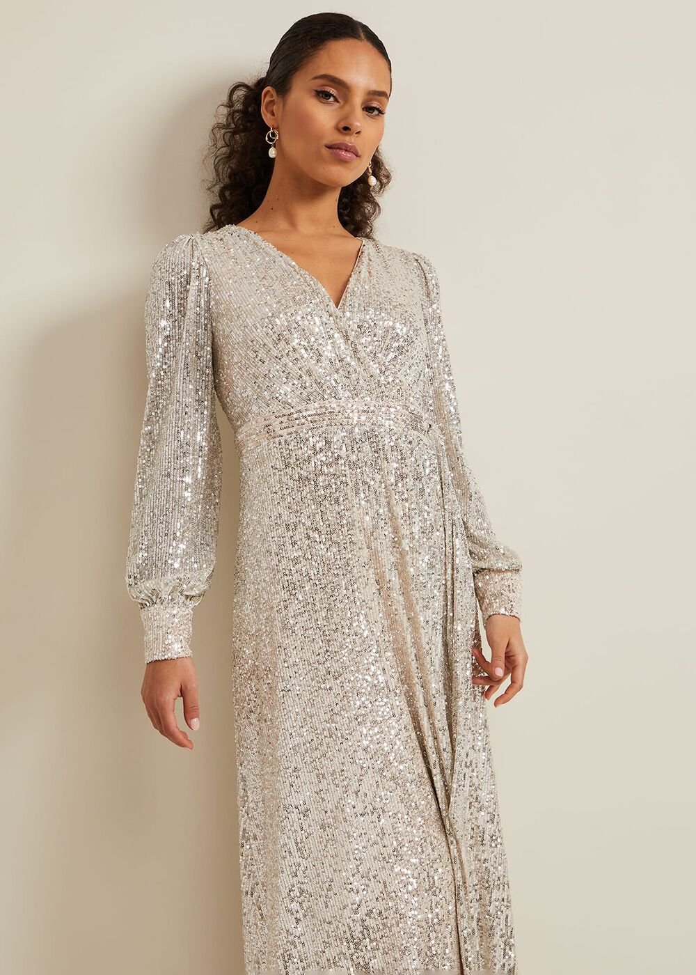 Petite Amily Sequin Maxi Dress - Silver