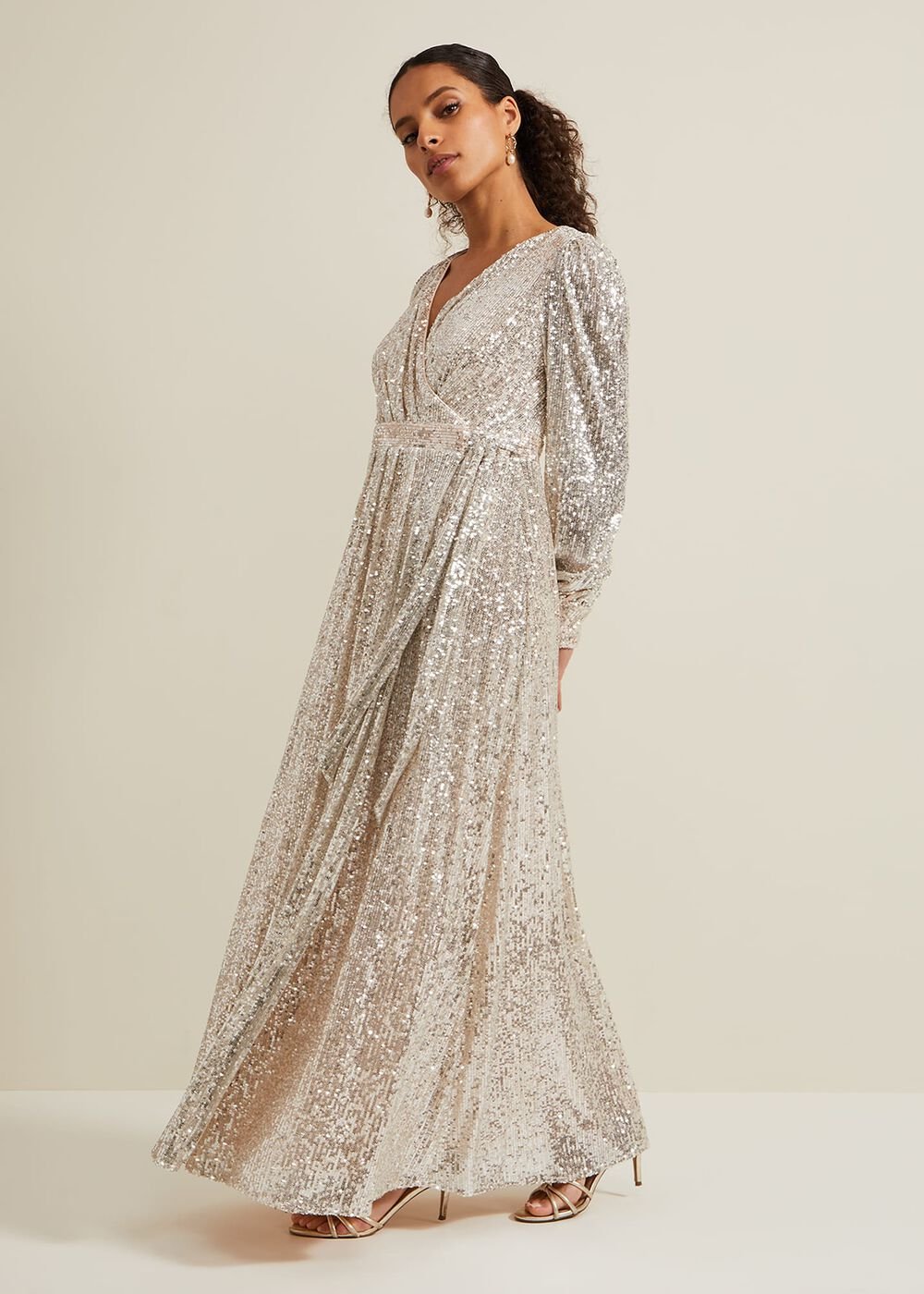 Petite Amily Sequin Maxi Dress - Silver