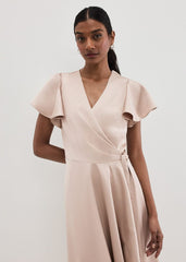 Arabella Satin Maxi Dress - Latte