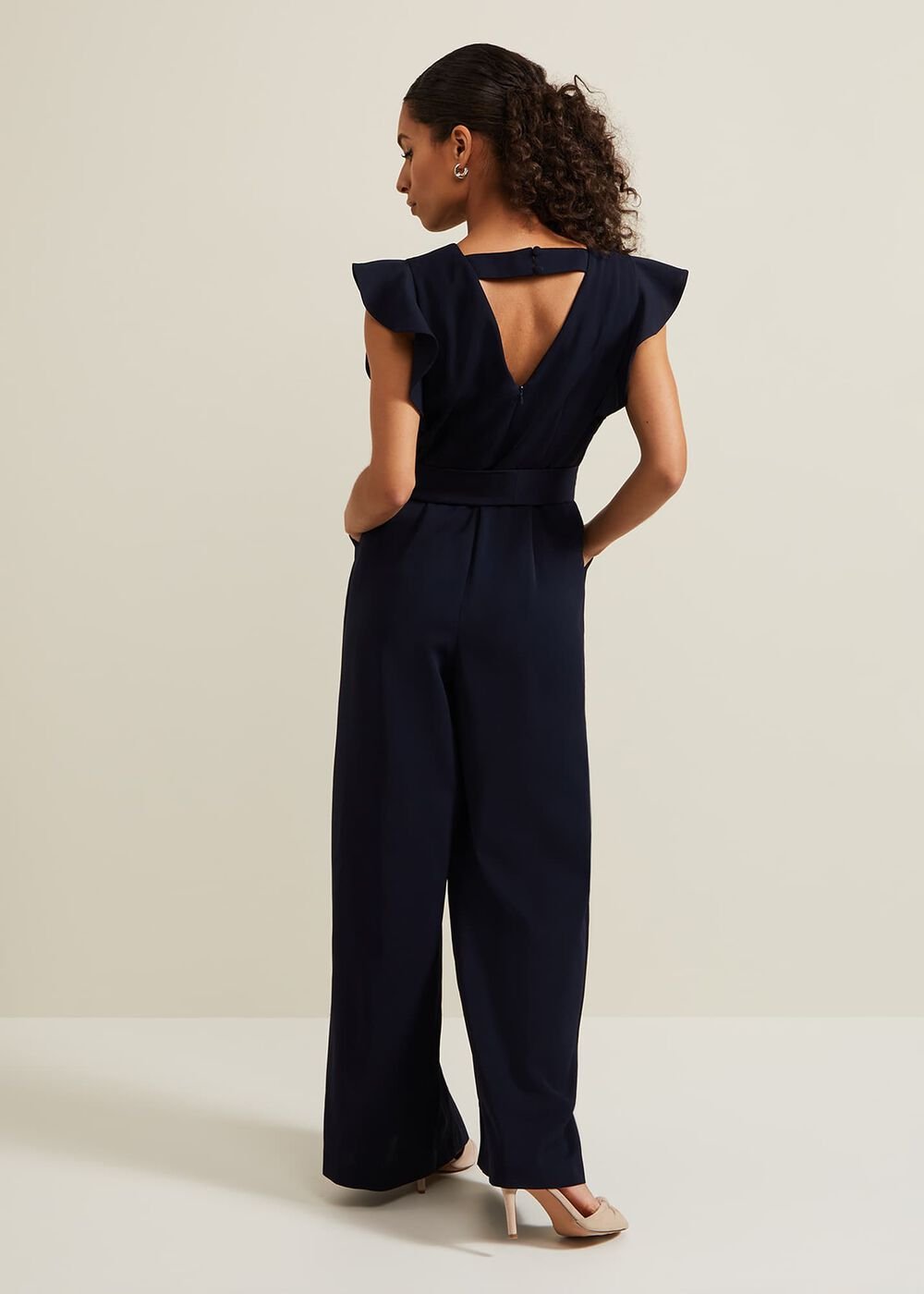 Petite Kallie Frill Jumpsuit - Navy