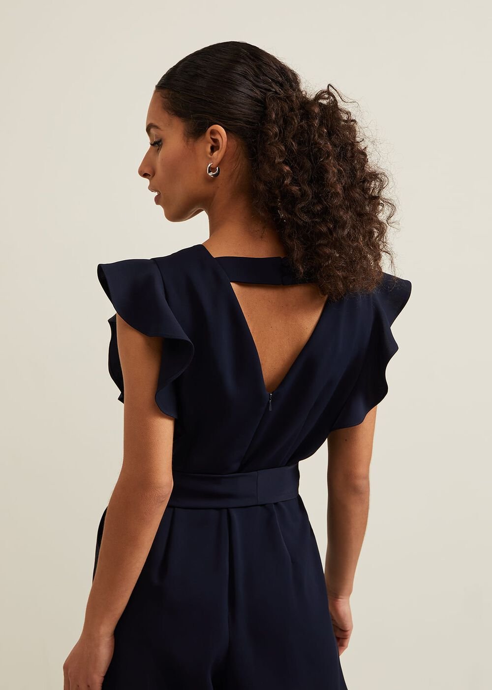 Petite Kallie Frill Jumpsuit - Navy
