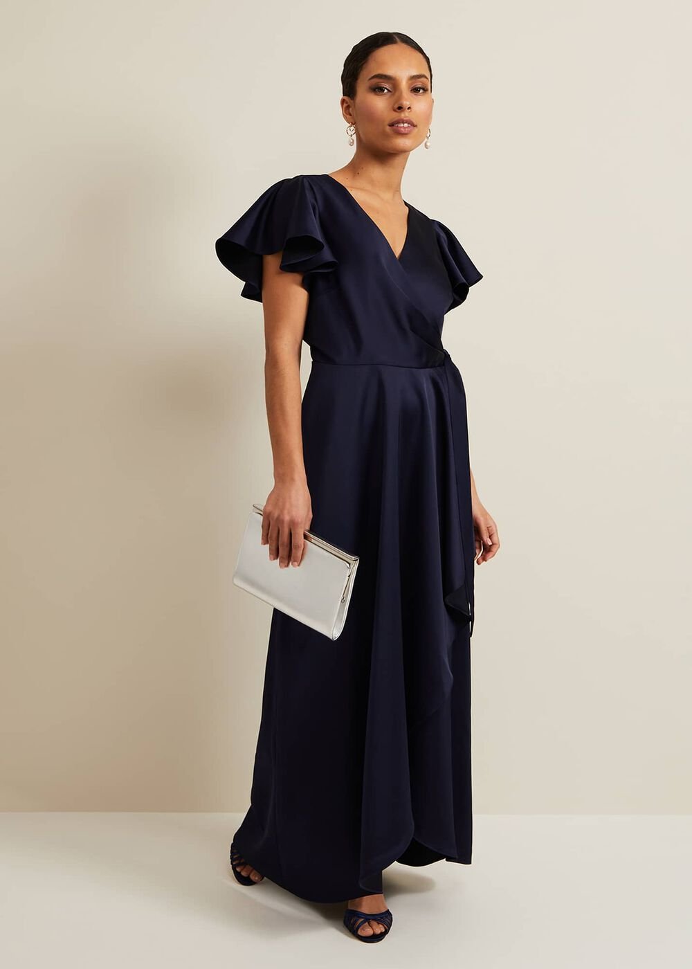 Petite Arabella Satin Maxi Dress - Navy