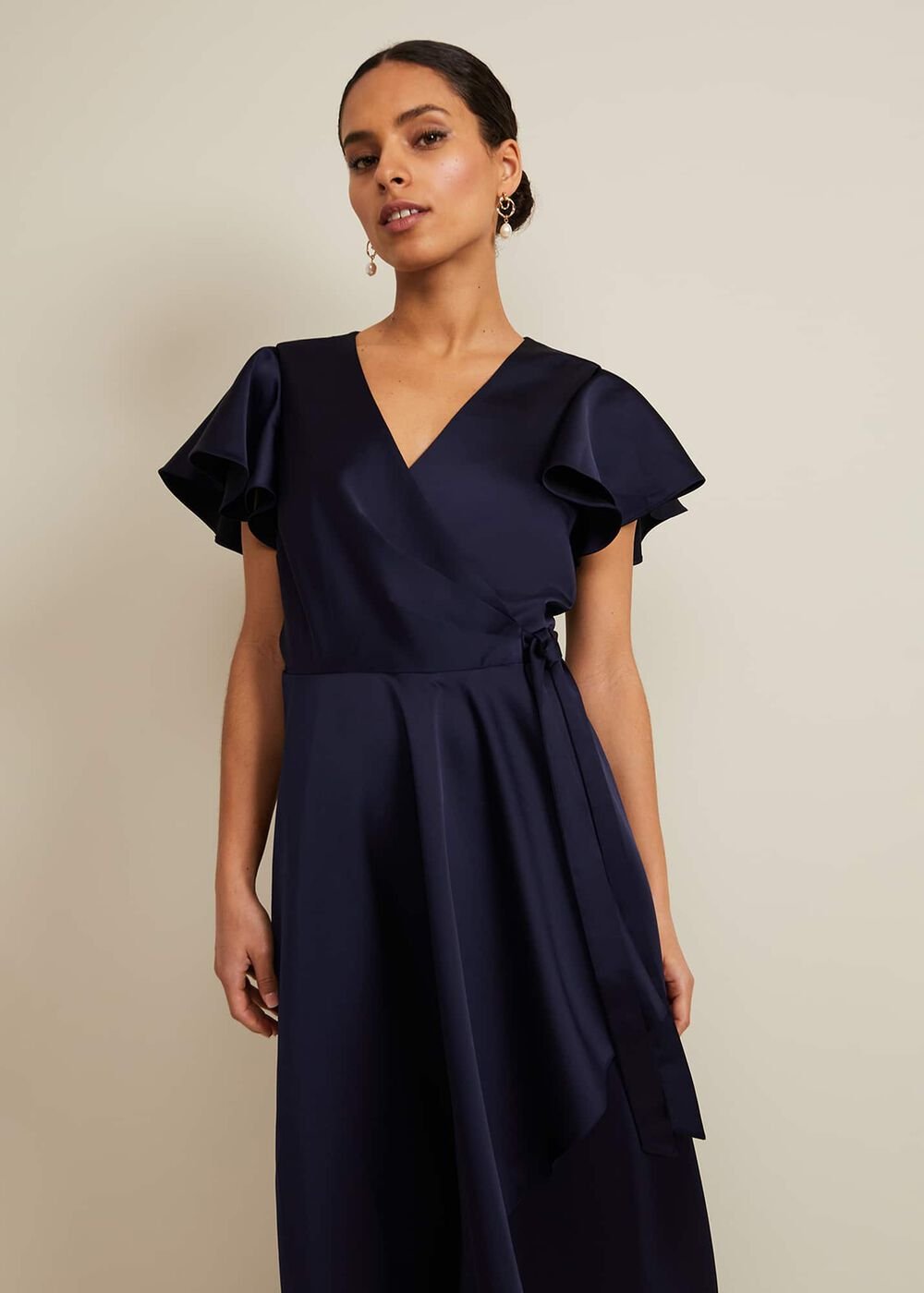 Petite Arabella Satin Maxi Dress - Navy