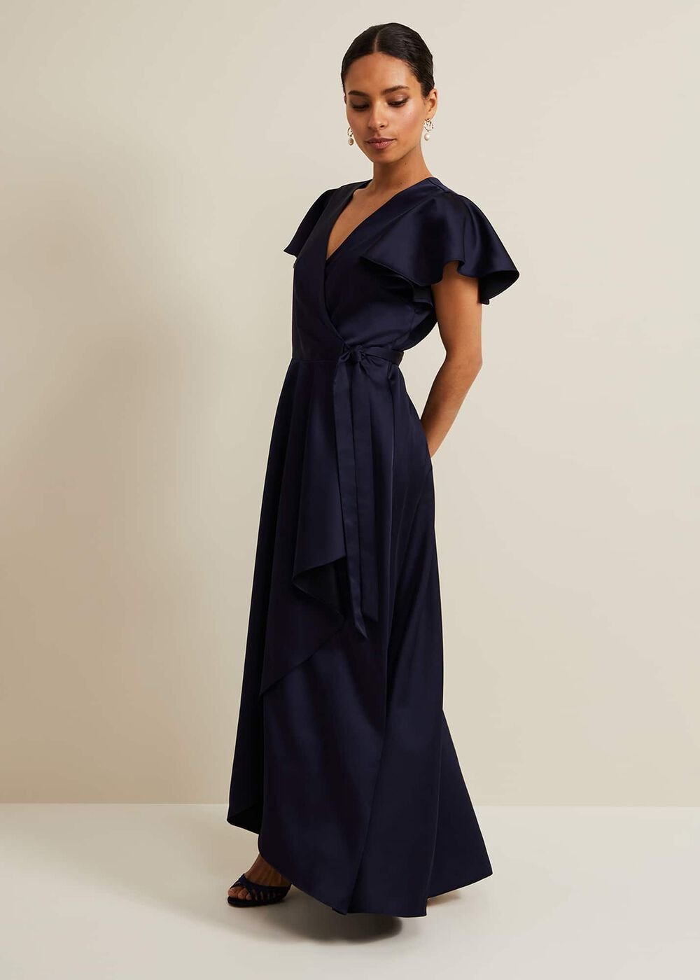 Petite Arabella Satin Maxi Dress - Navy