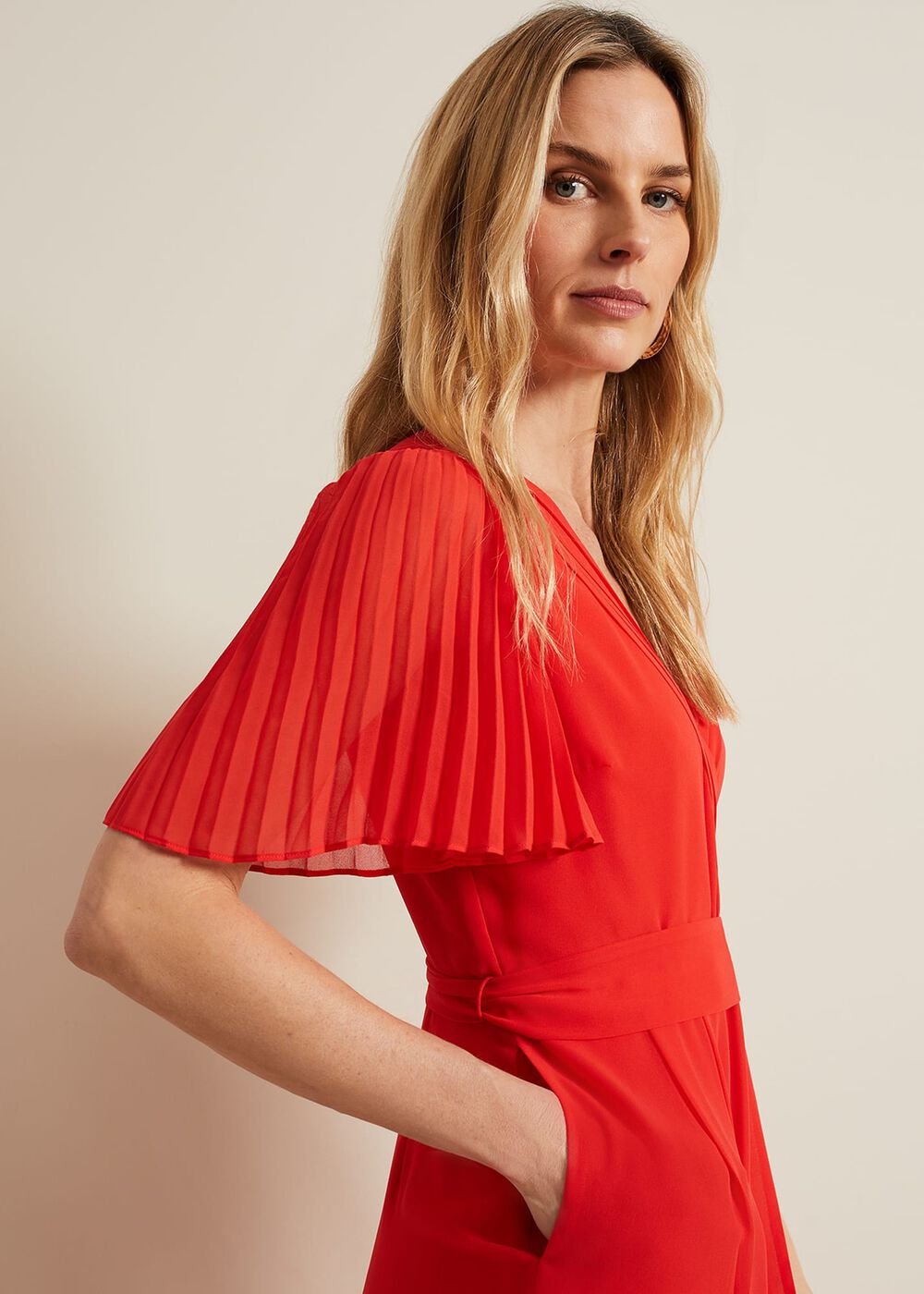 Kendall Pleat Jumpsuit - Orange