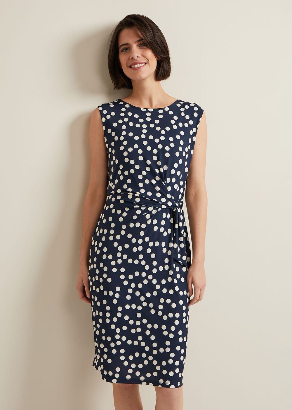 Josey Jersey Spot Bodycon Midi Dress - Navy/Ivory