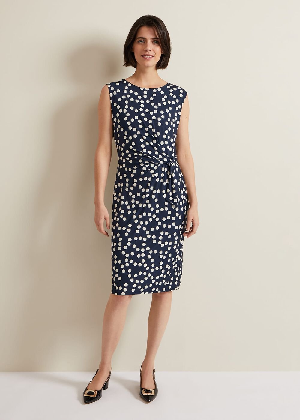 Josey Jersey Spot Bodycon Midi Dress - Navy/Ivory