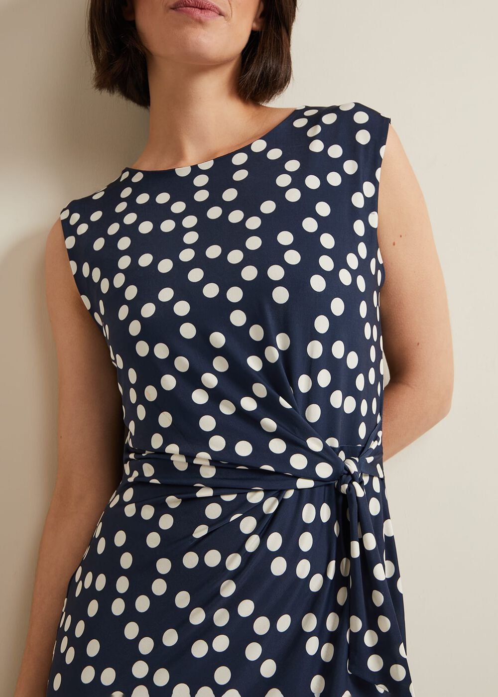 Josey Jersey Spot Bodycon Midi Dress - Navy/Ivory