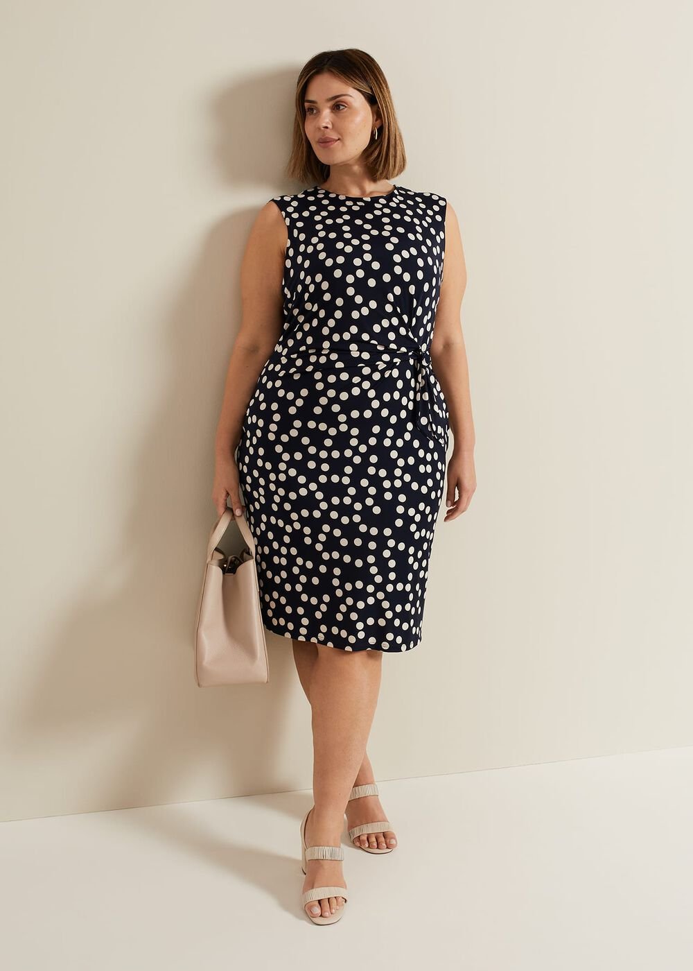 Josey Jersey Spot Bodycon Midi Dress - Navy/Ivory