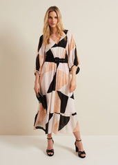 Sophia Colourblock Belted Midi Dress - Multi-Coloured