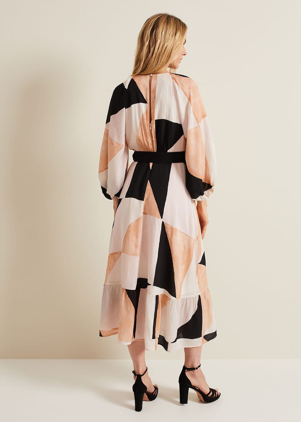 Sophia Colourblock Belted Midi Dress - Multi-Coloured